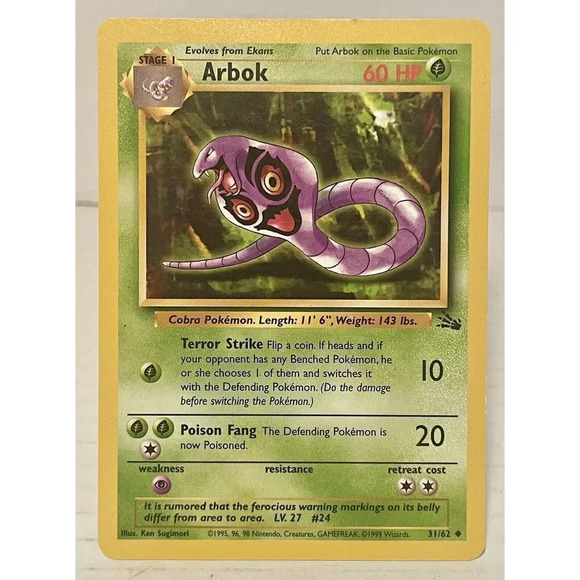 Pokemon Other - Unlimited‎ Fossil Arbok 31/62 Pokemon Card WOTC Vintage LP